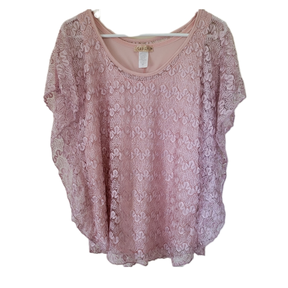 Lavish Pink/Rose Lace Top Overlay with  Tank size Medium